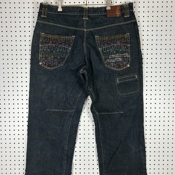 Songs of Freedom Dark Wash Baggy Jeans 40x33 Double Knee Stitched Stash Skater - Picture 3 of 9